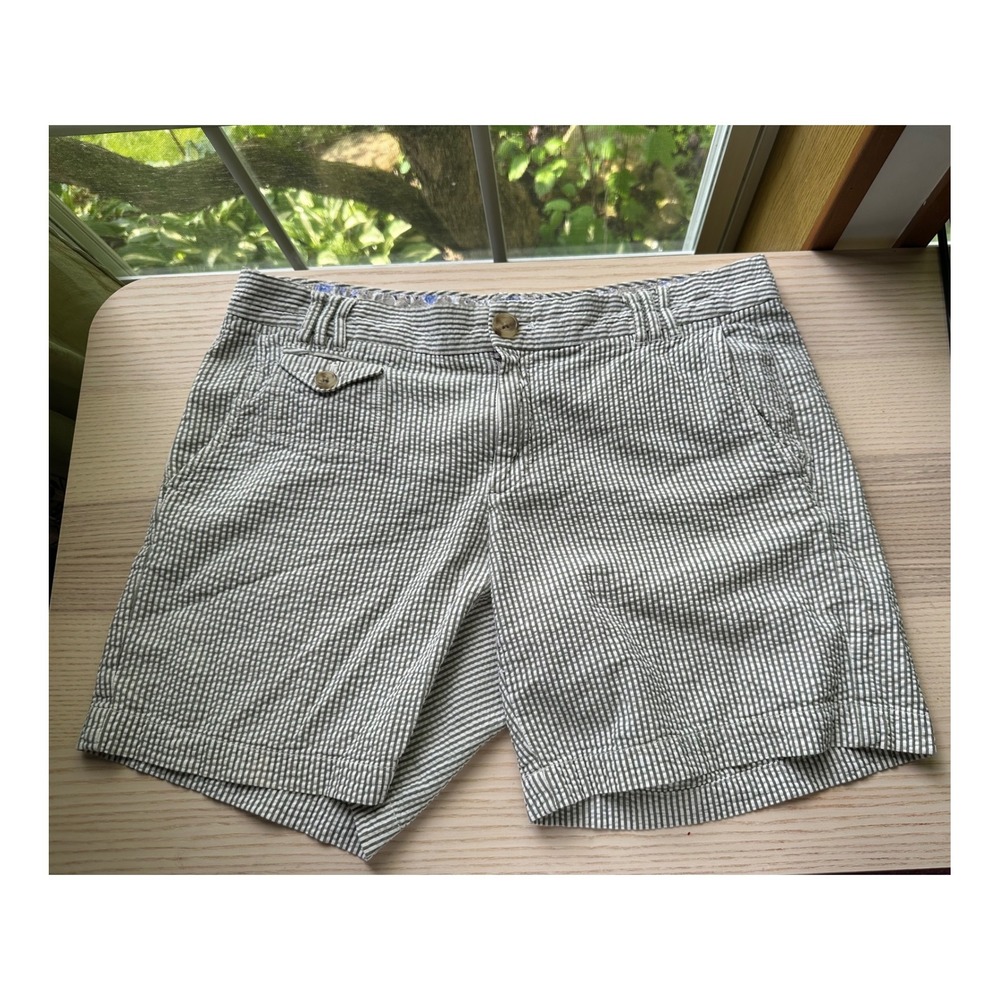 Banana Republic Green Seersucker Striped Shorts Womens 6 Cotton gingham chino
